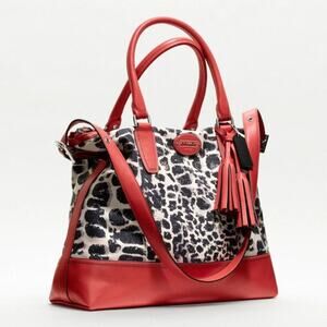 Coach Rory Multicolor Ocelot Cheetah Canvas Leather Trim Satchel Shoulder Bag